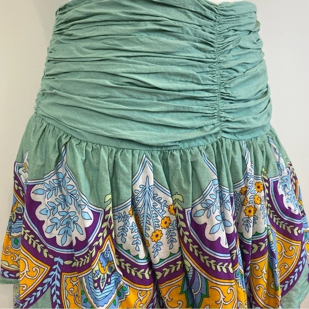 Anthropologie LetMeBe Tiered Bohemian Mini Skirt Sz S Lined‎ Ruched Waist Fairy